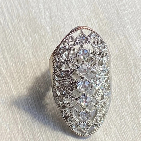 Beautiful Silver with Sparkling Rhinestones Fashion Statement Ring - Picture 5 of 13